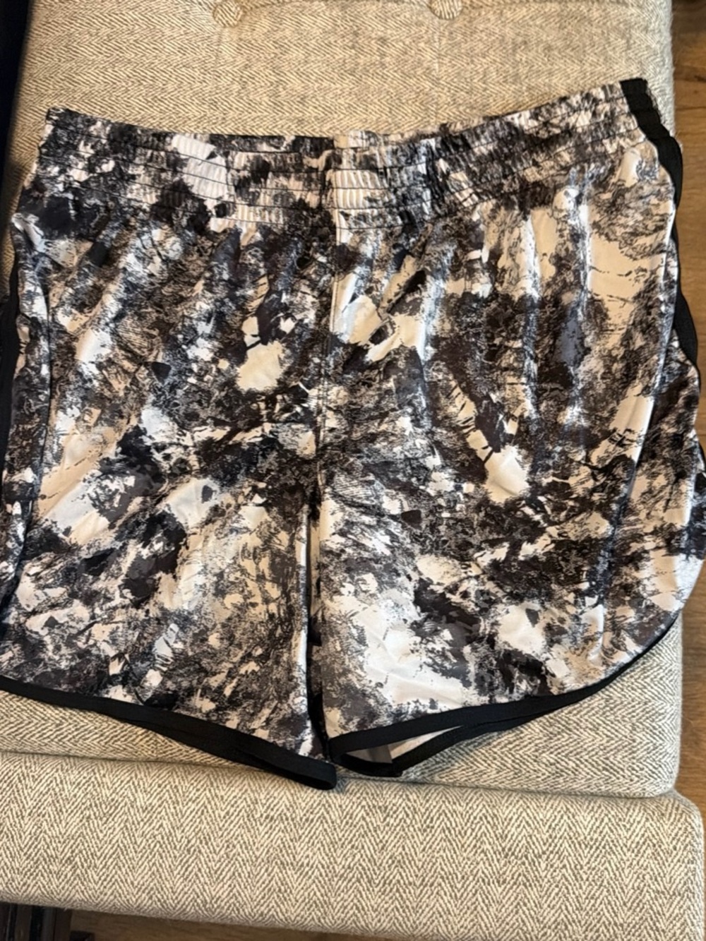 ZELOS Women's Black & White Marble-Print Athletic Shorts